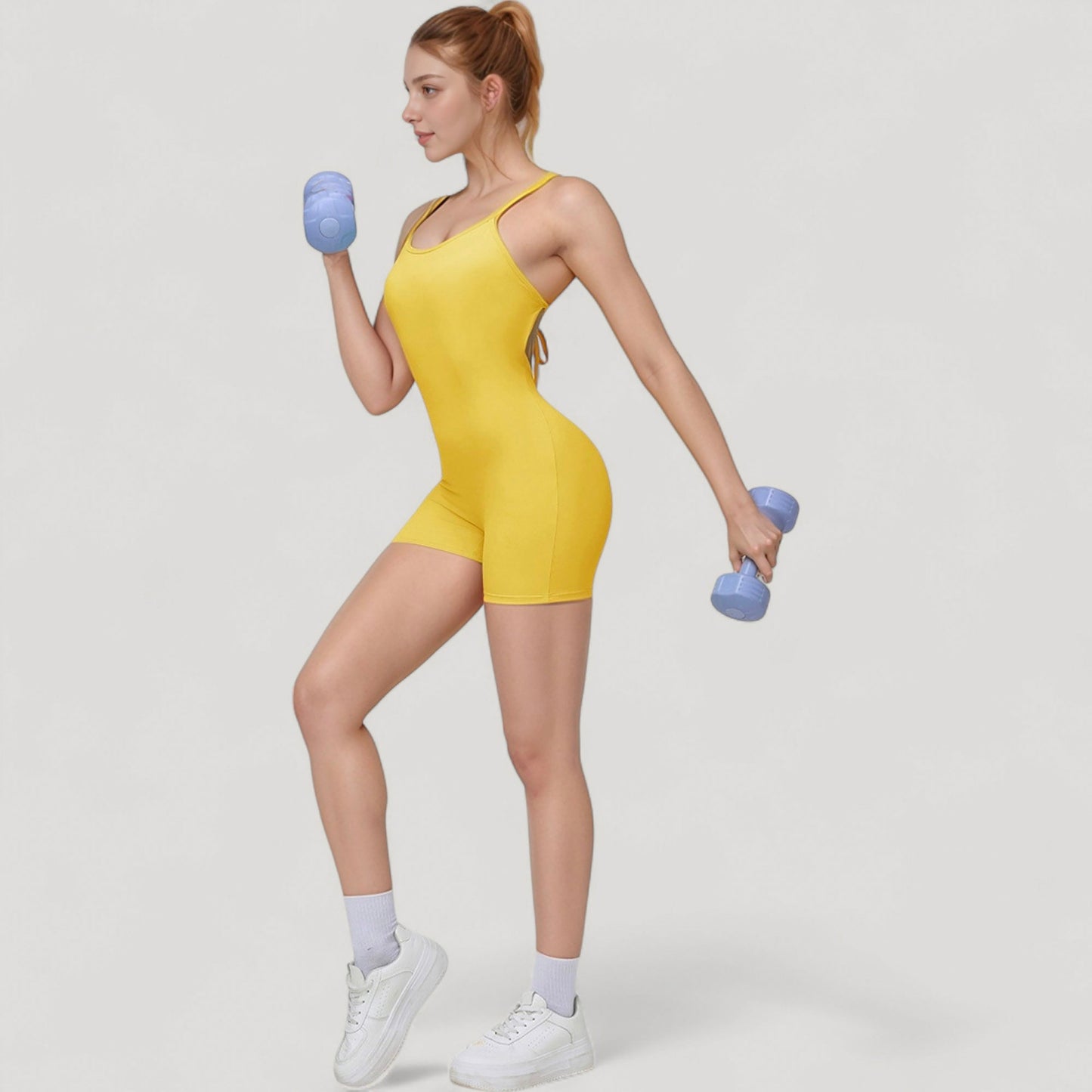 Spaghetti Strap Active Romper with Scoop Neckline and Fitted Stretch Fabric