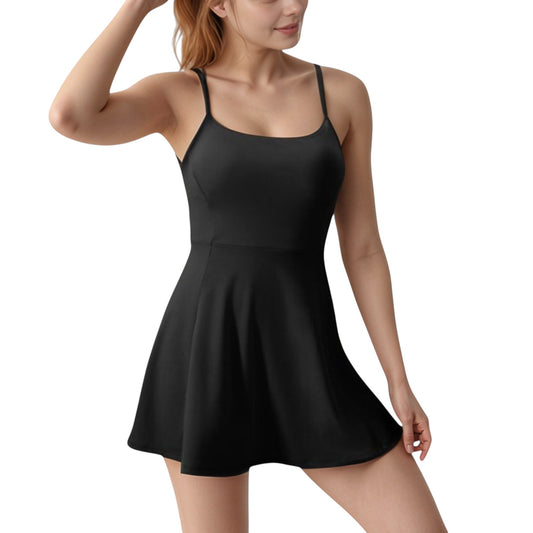 Activewear Tennis Dress with Spaghetti Straps and A-Line Skirt Design