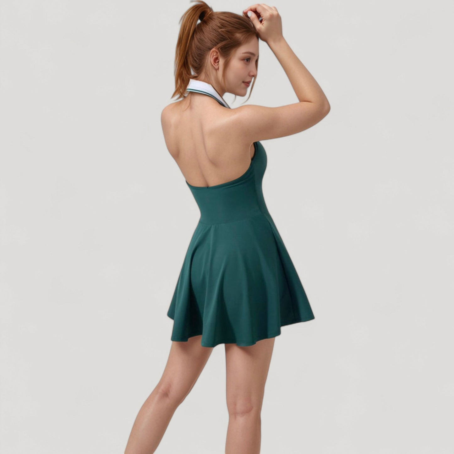 Sleeveless Tennis Dress with Contrast Polo Collar and Flared Skirt Design