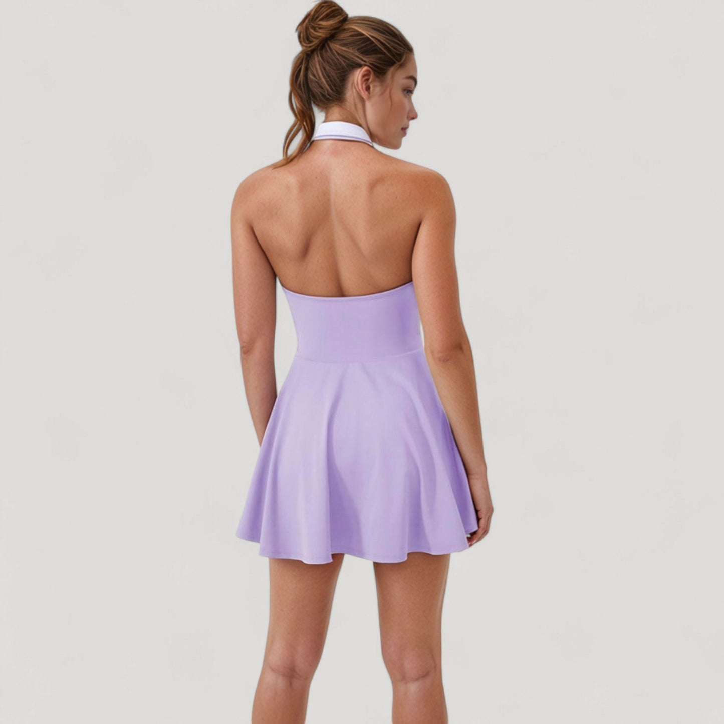 Sleeveless Tennis Dress with Contrast Polo Collar and Flared Skirt Design