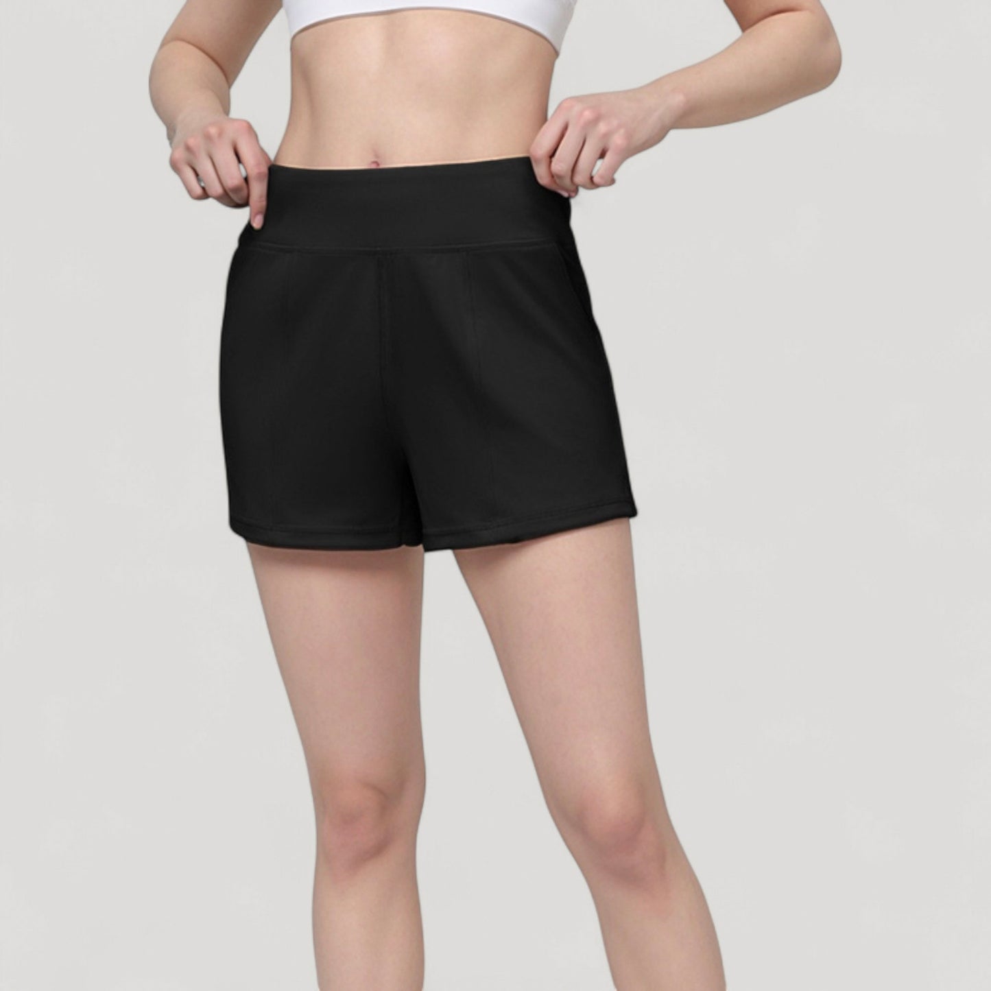High Waist Performance Shorts with Wide Waistband and Side Pockets for Active Comfort