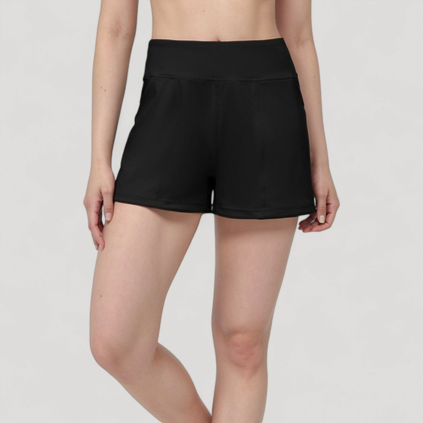 High Waist Performance Shorts with Wide Waistband and Side Pockets for Active Comfort
