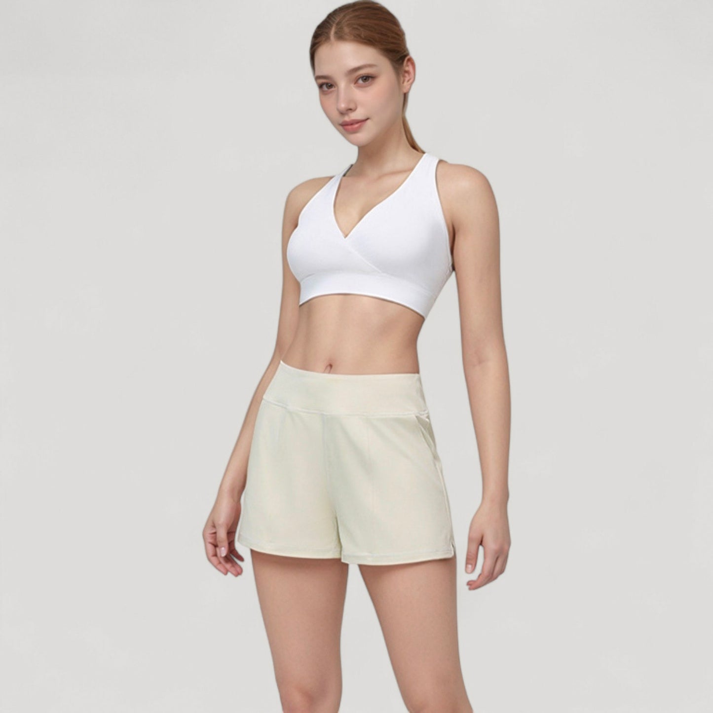 High Waist Performance Shorts with Wide Waistband and Side Pockets for Active Comfort