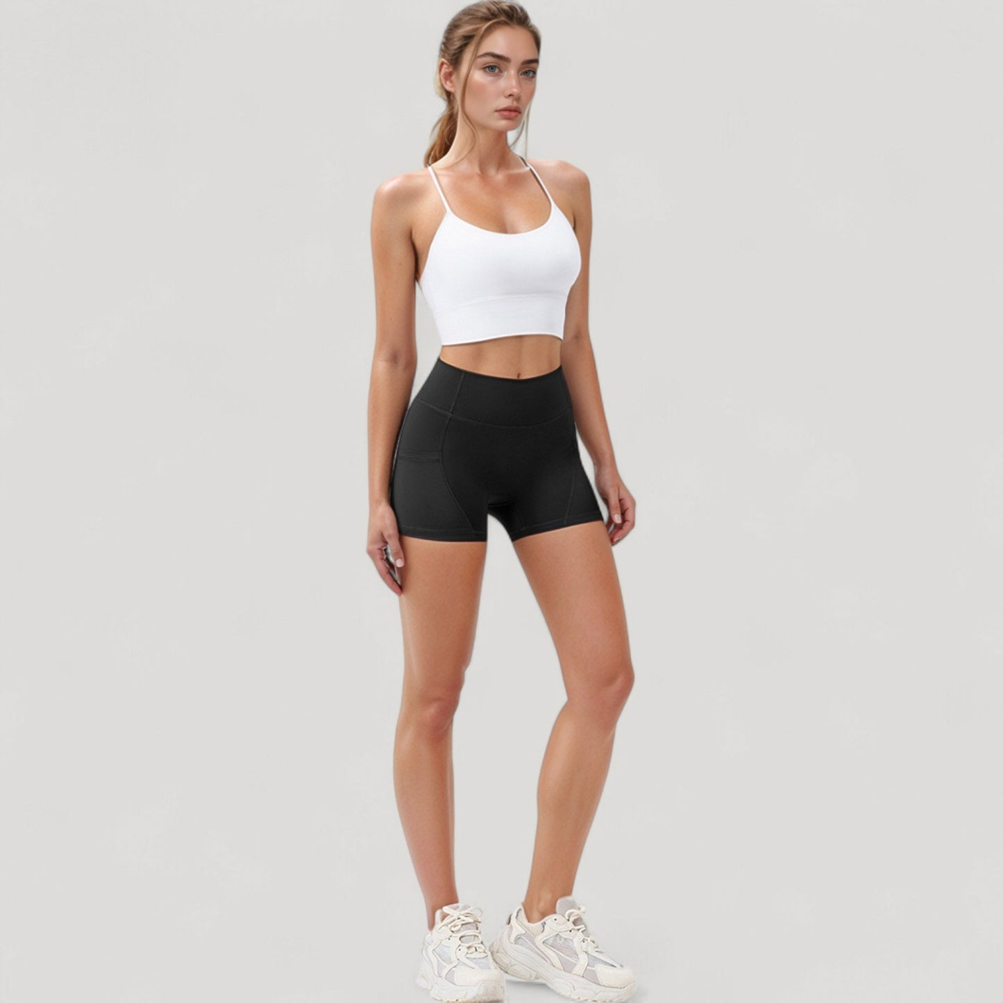 High Waist Workout Shorts with Side Pockets and Seam-Contoured Fit for Flexible Movement