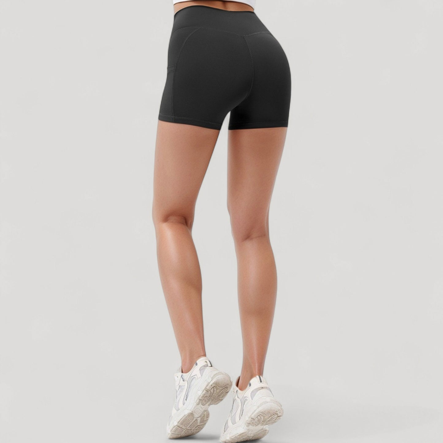 High Waist Workout Shorts with Side Pockets and Seam-Contoured Fit for Flexible Movement