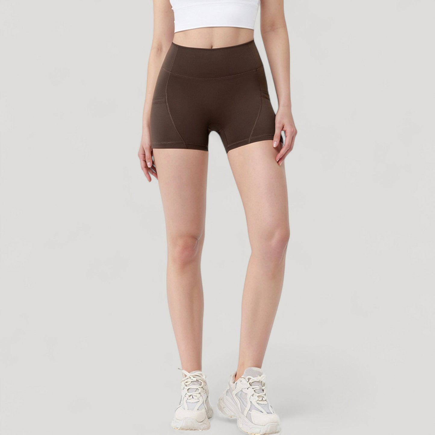 High Waist Workout Shorts with Side Pockets and Seam-Contoured Fit for Flexible Movement