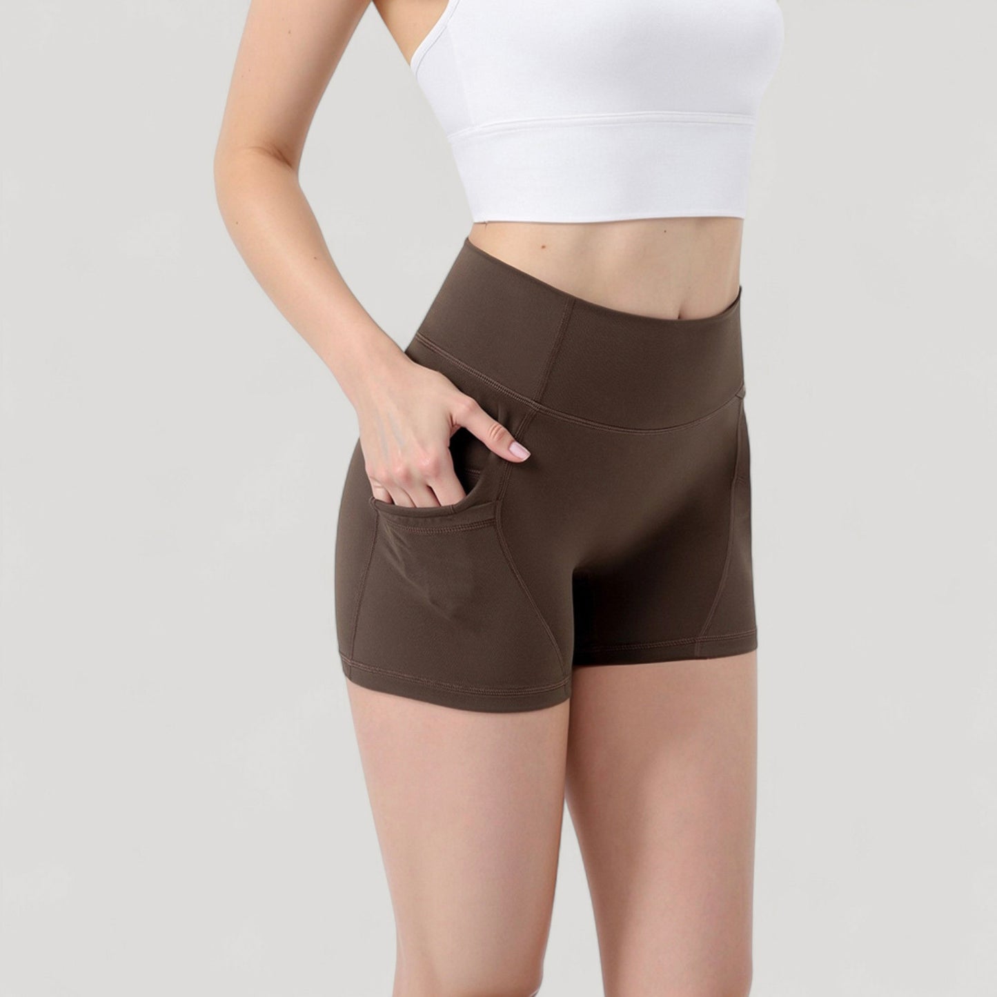High Waist Workout Shorts with Side Pockets and Seam-Contoured Fit for Flexible Movement