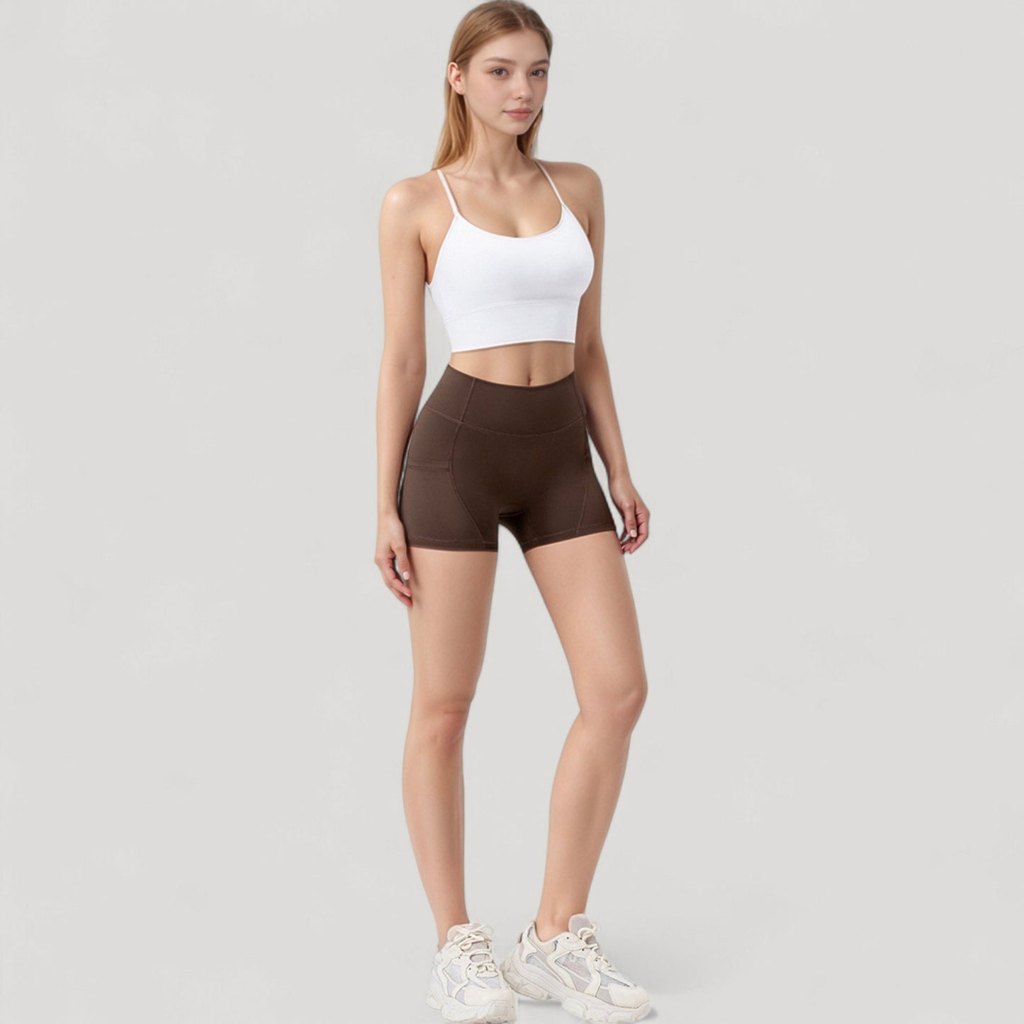 High Waist Workout Shorts with Side Pockets and Seam-Contoured Fit for Flexible Movement