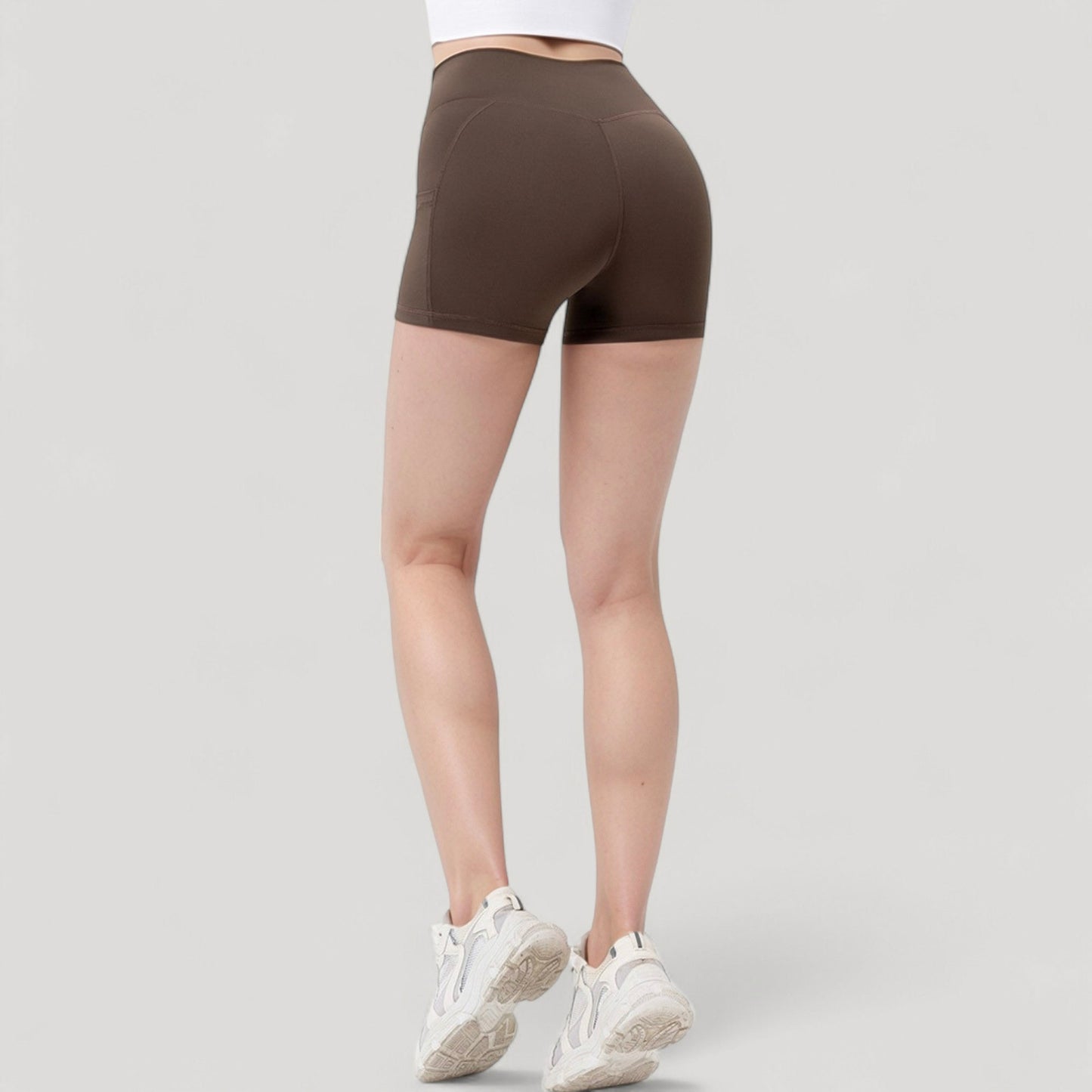High Waist Workout Shorts with Side Pockets and Seam-Contoured Fit for Flexible Movement