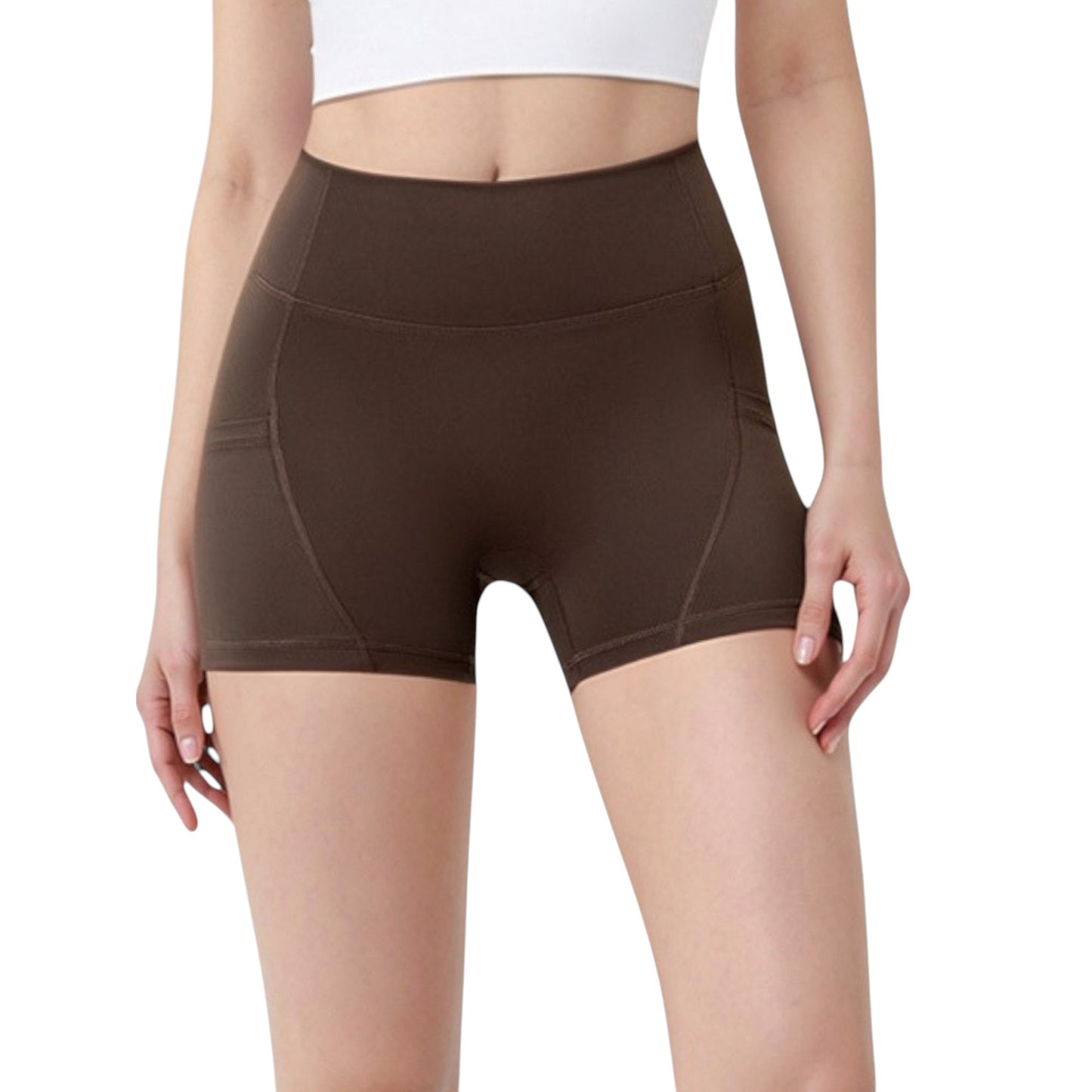High Waist Workout Shorts with Side Pockets and Seam-Contoured Fit for Flexible Movement