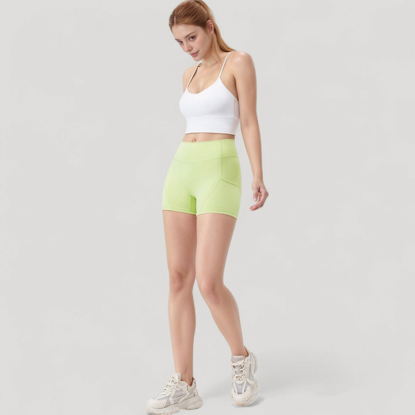 High Waist Workout Shorts with Side Pockets and Seam-Contoured Fit for Flexible Movement