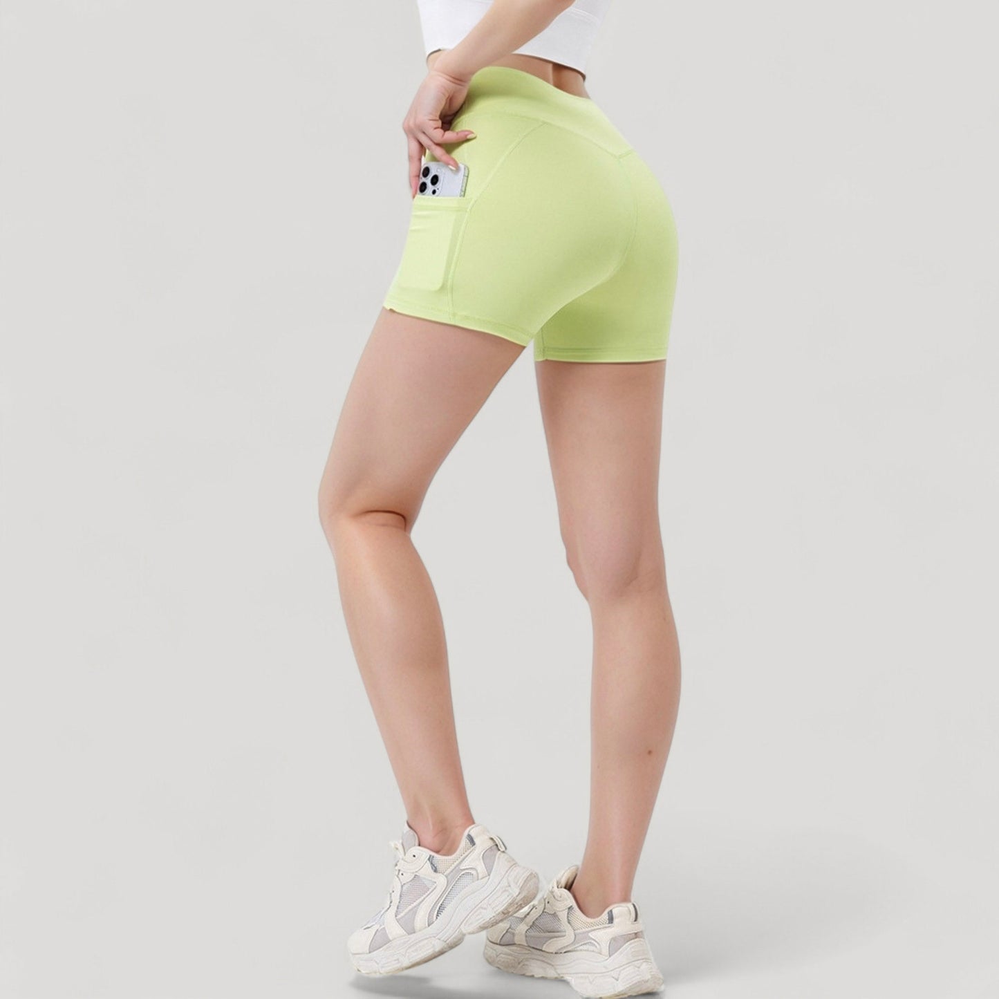 High Waist Workout Shorts with Side Pockets and Seam-Contoured Fit for Flexible Movement