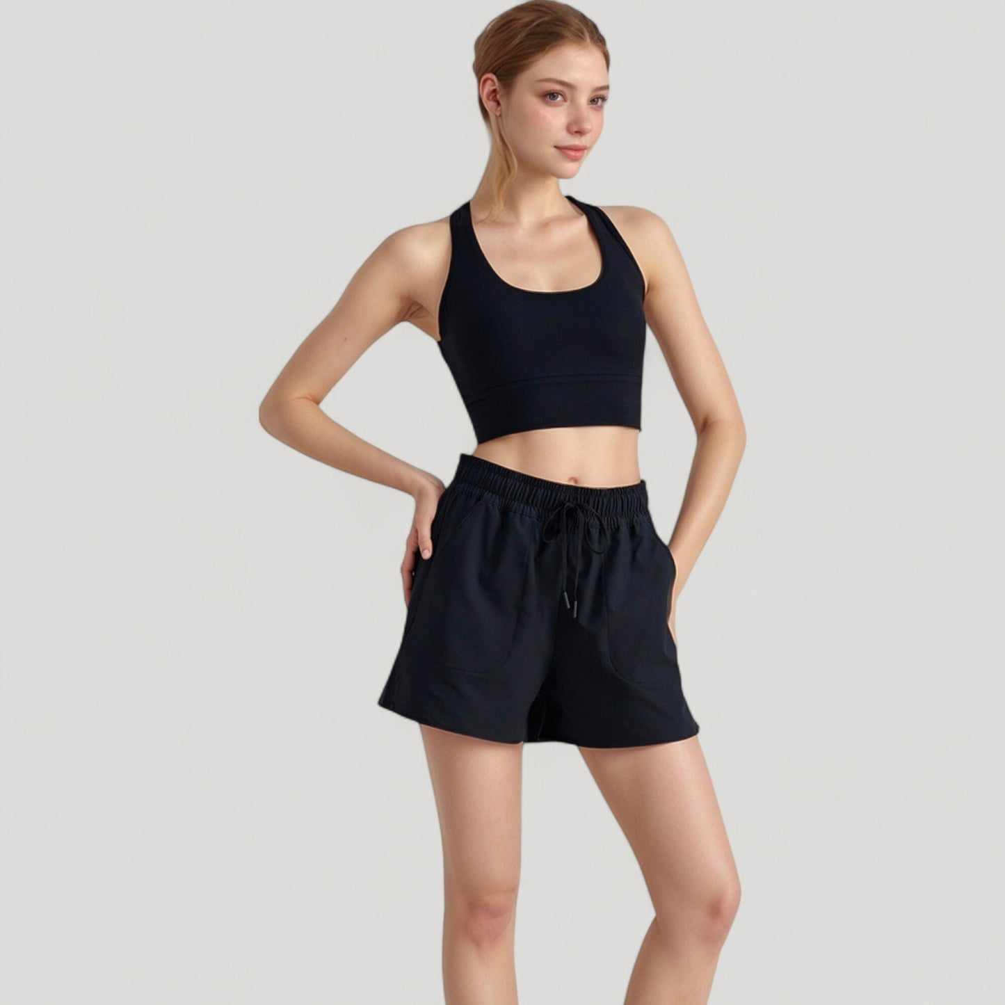 Scoop Neck Sports Bra Top with Wide Straps and Soft Stretch Fit