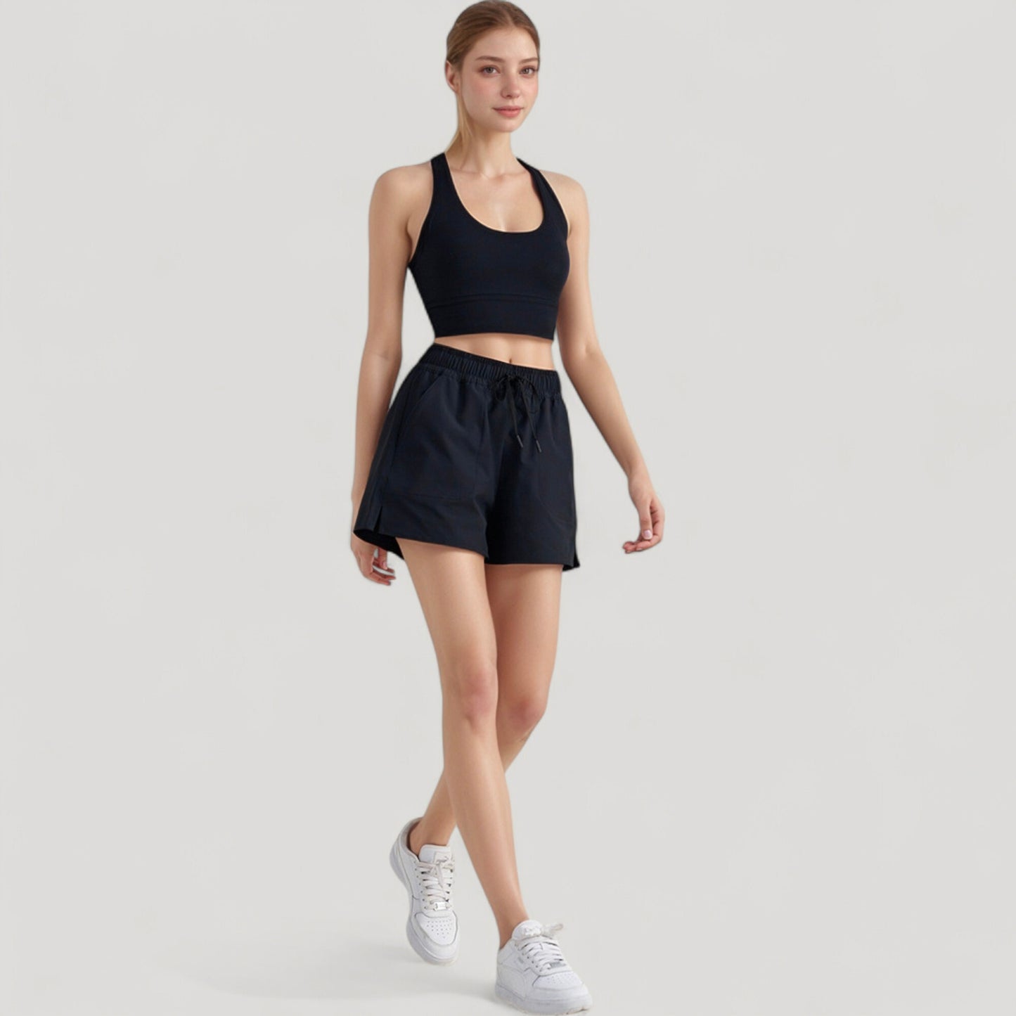 Scoop Neck Sports Bra Top with Wide Straps and Soft Stretch Fit