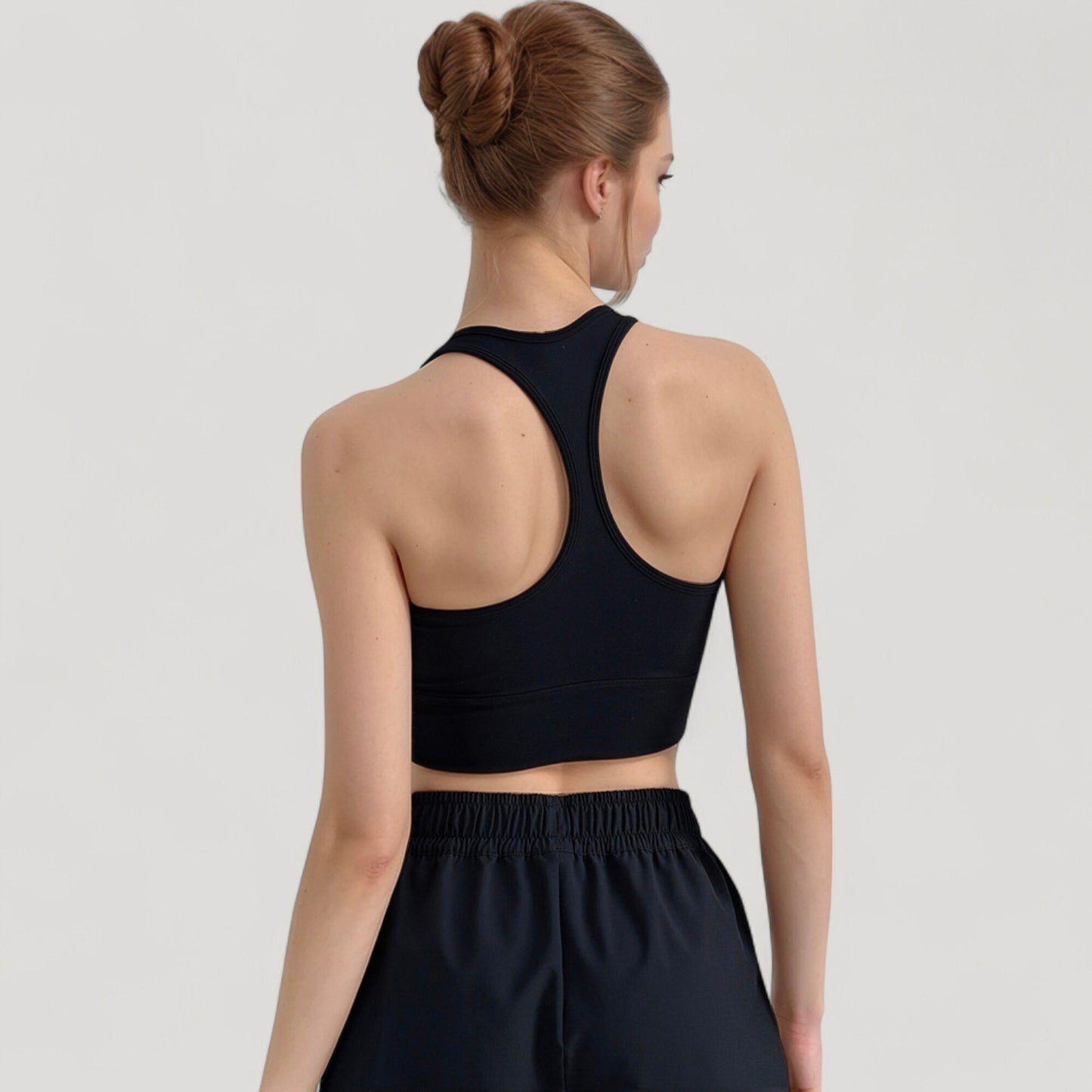 Scoop Neck Sports Bra Top with Wide Straps and Soft Stretch Fit