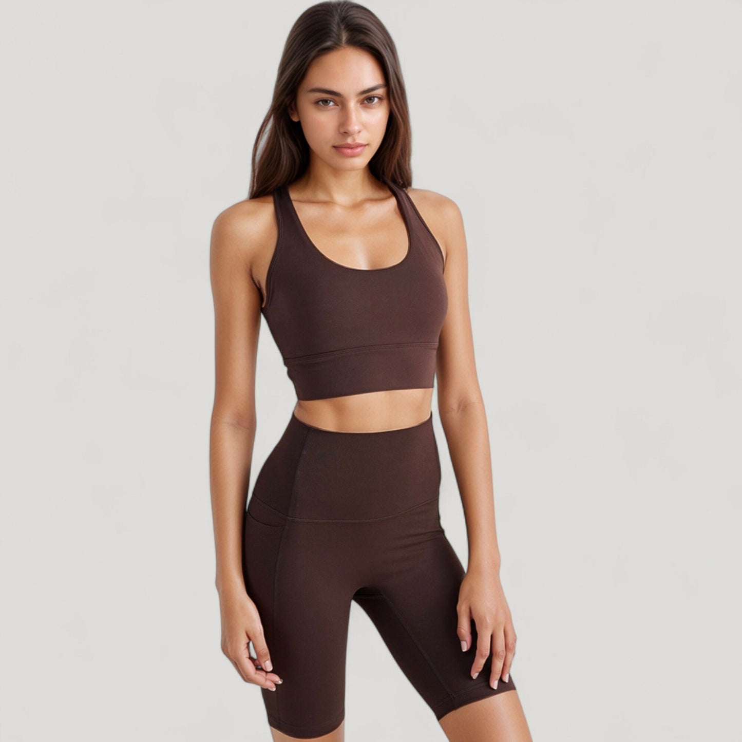 Scoop Neck Sports Bra Top with Wide Straps and Soft Stretch Fit