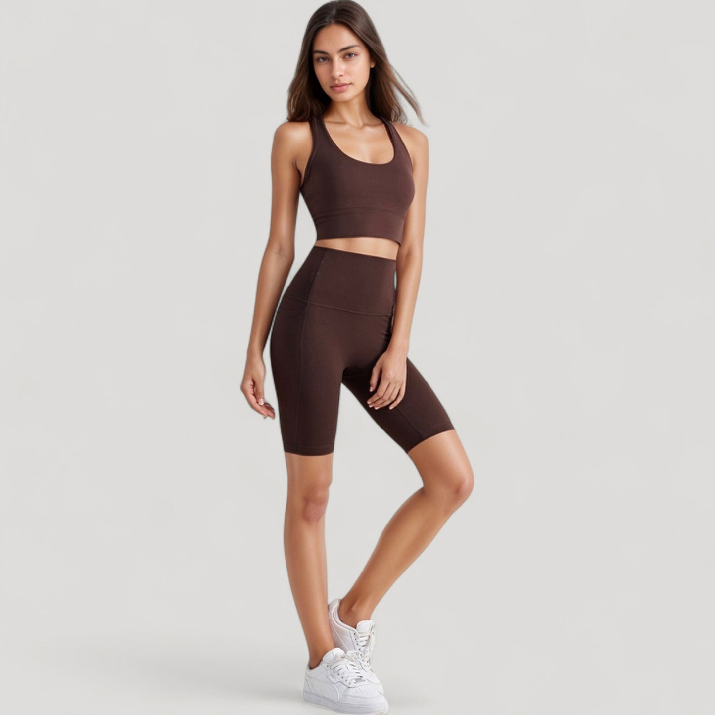 Scoop Neck Sports Bra Top with Wide Straps and Soft Stretch Fit