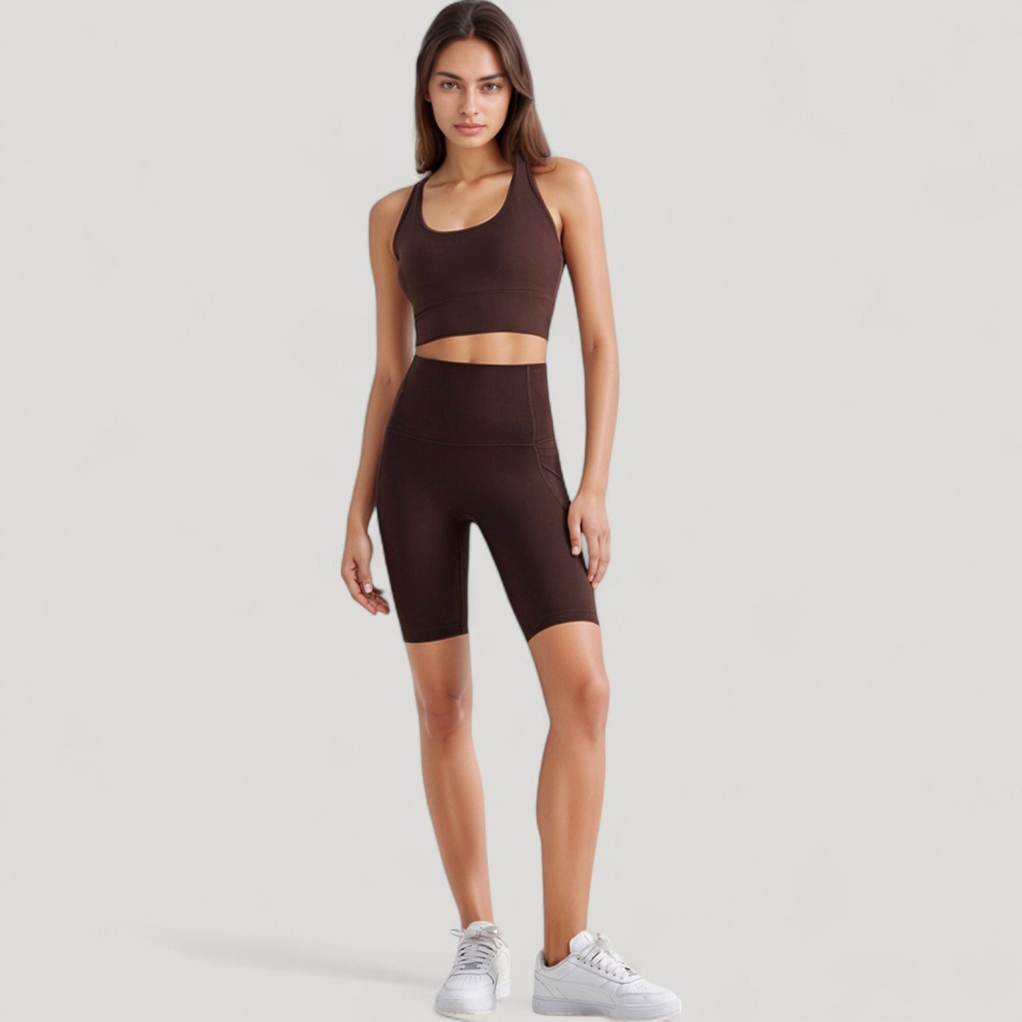 Scoop Neck Sports Bra Top with Wide Straps and Soft Stretch Fit
