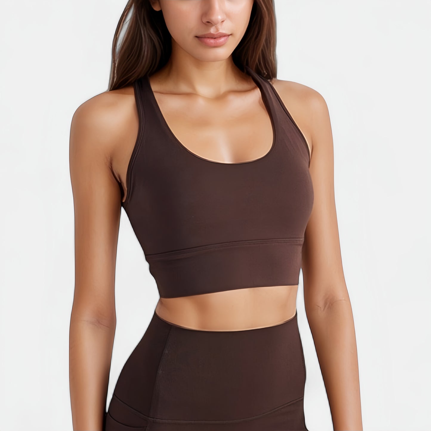 Scoop Neck Sports Bra Top with Wide Straps and Soft Stretch Fit
