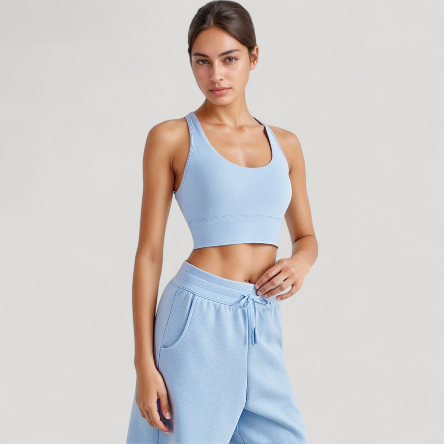 Scoop Neck Sports Bra Top with Wide Straps and Soft Stretch Fit