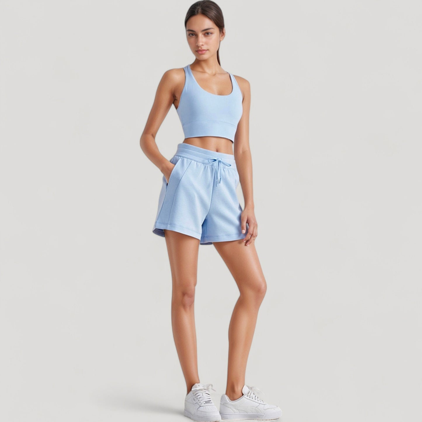 Scoop Neck Sports Bra Top with Wide Straps and Soft Stretch Fit