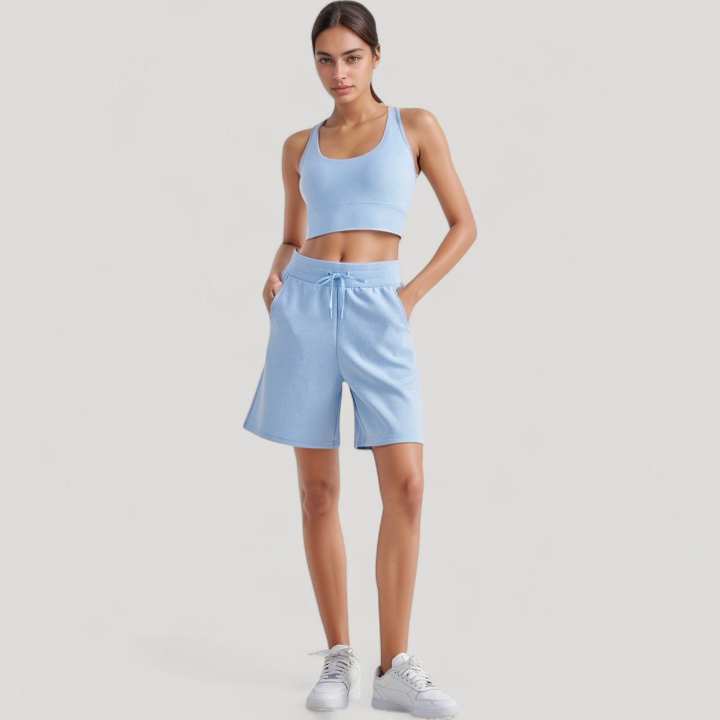 Scoop Neck Sports Bra Top with Wide Straps and Soft Stretch Fit