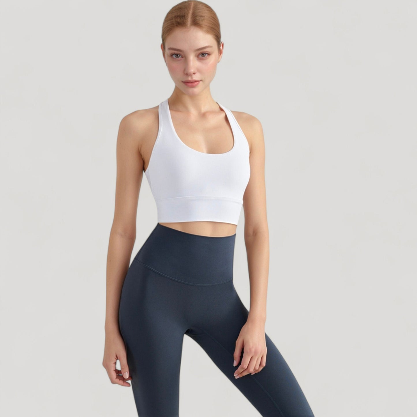 Scoop Neck Sports Bra Top with Wide Straps and Soft Stretch Fit