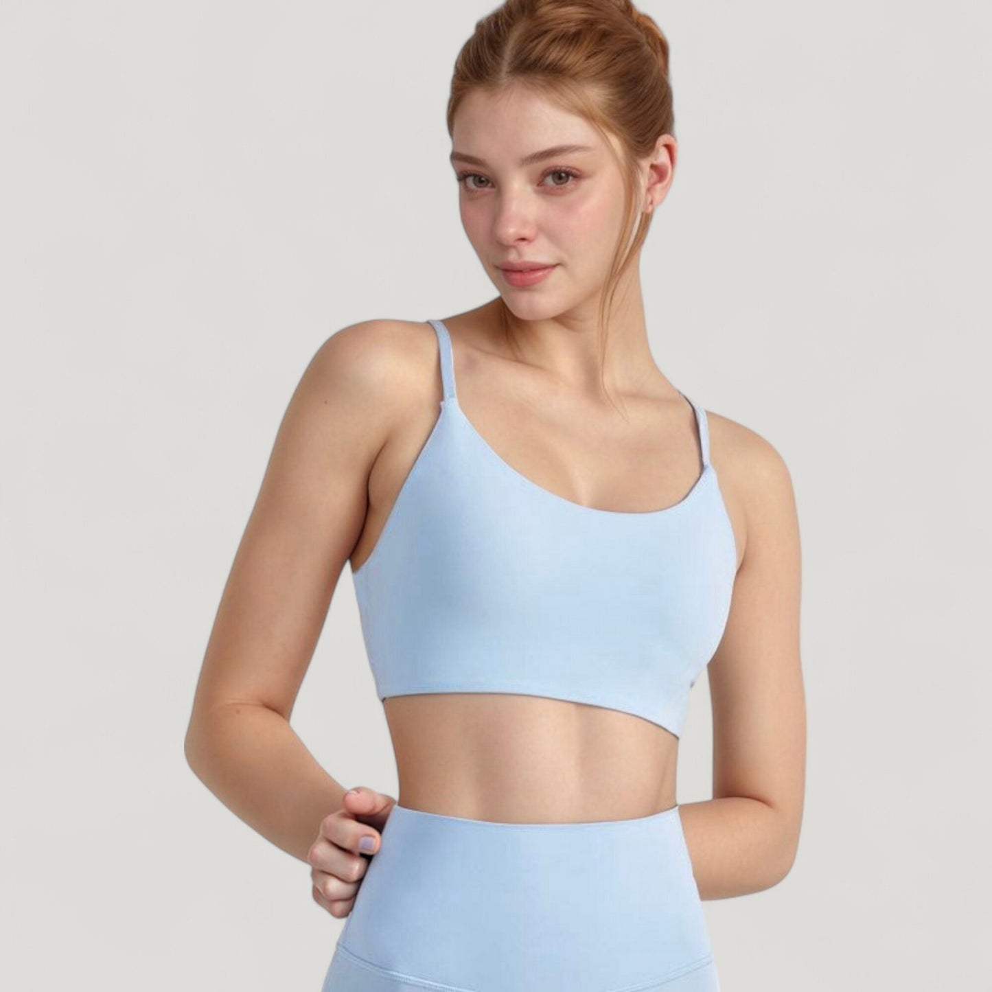 Seamless Scoop Neck Sports Bra with Thin Adjustable Straps and Soft Stretch Fabric