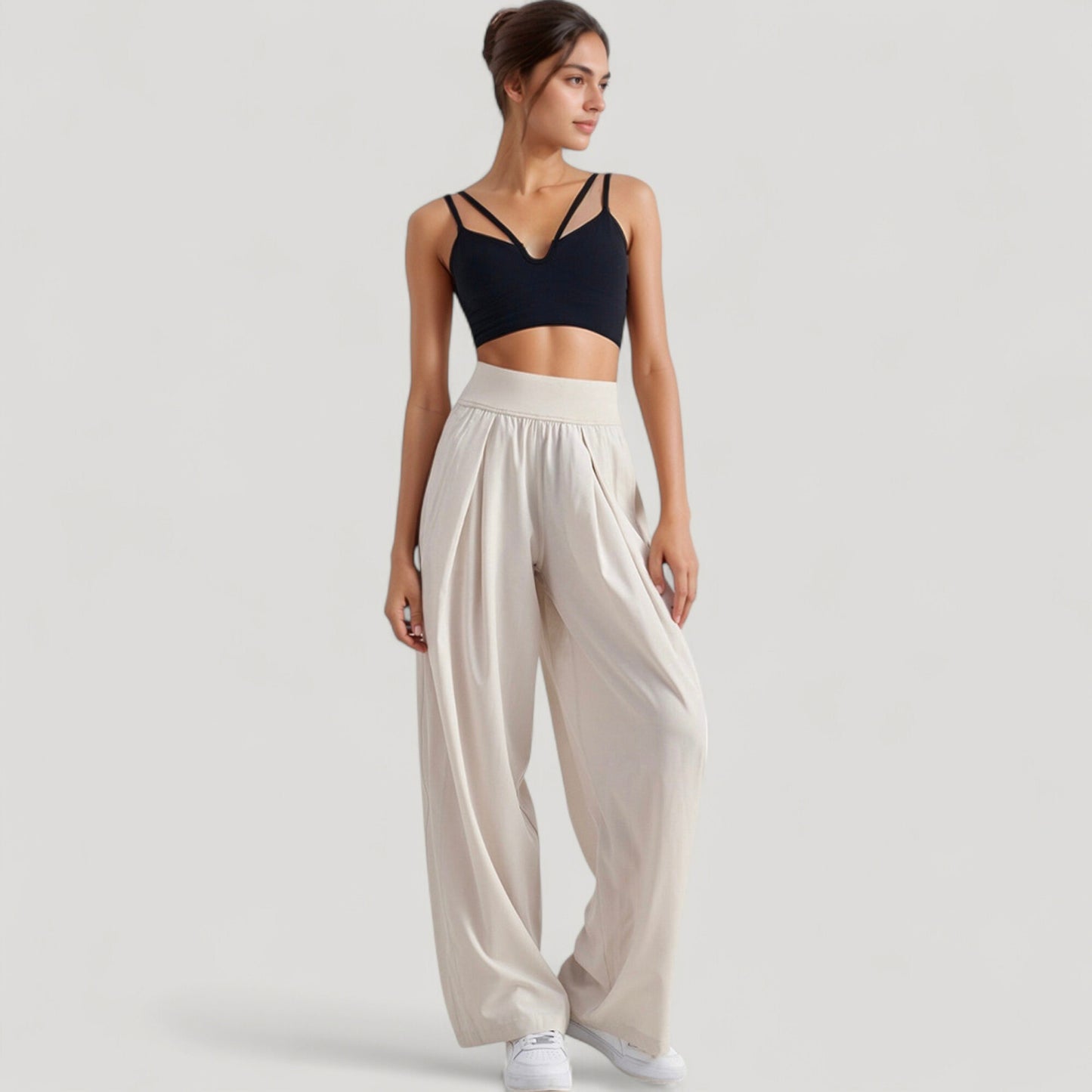 V-Neck Double Strap Sports Bra Top with Lightweight Stretch Fabric and Soft Support