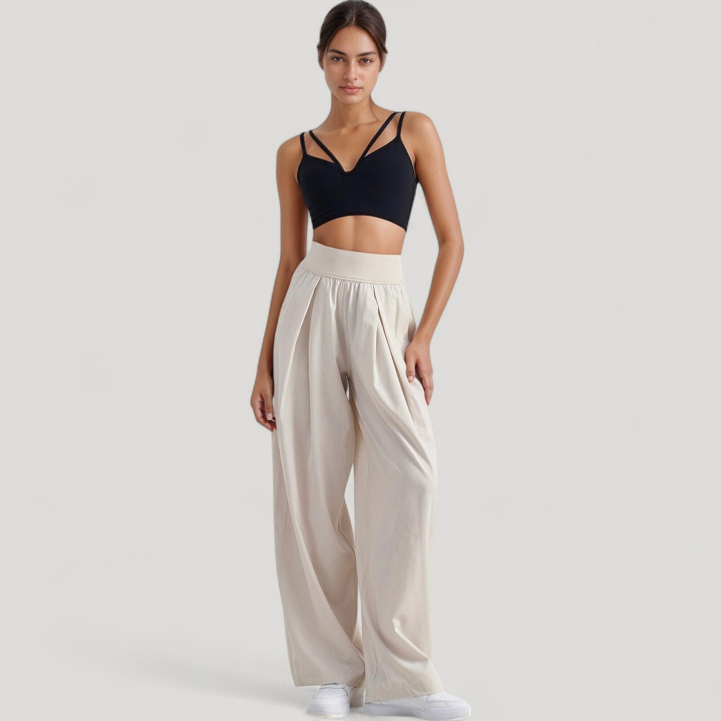 V-Neck Double Strap Sports Bra Top with Lightweight Stretch Fabric and Soft Support