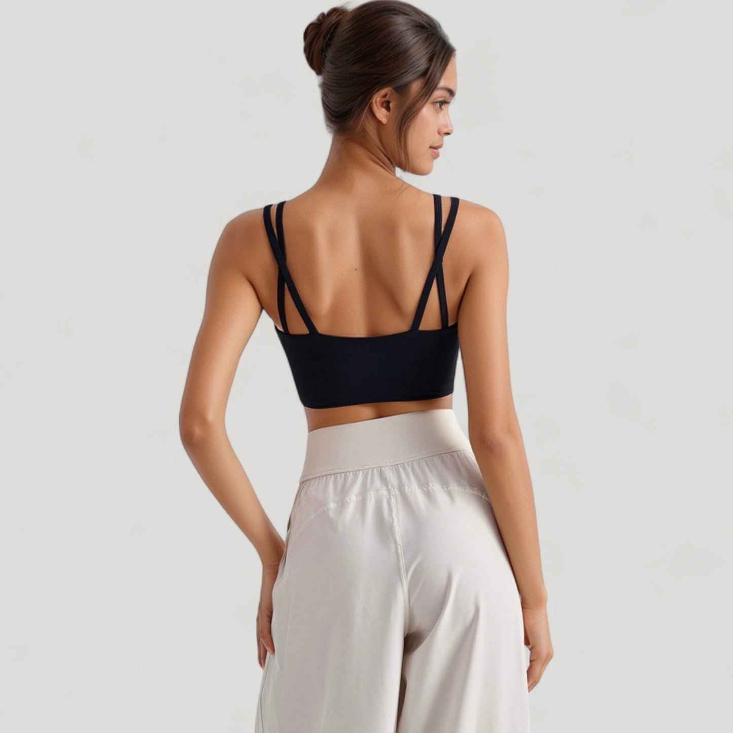V-Neck Double Strap Sports Bra Top with Lightweight Stretch Fabric and Soft Support