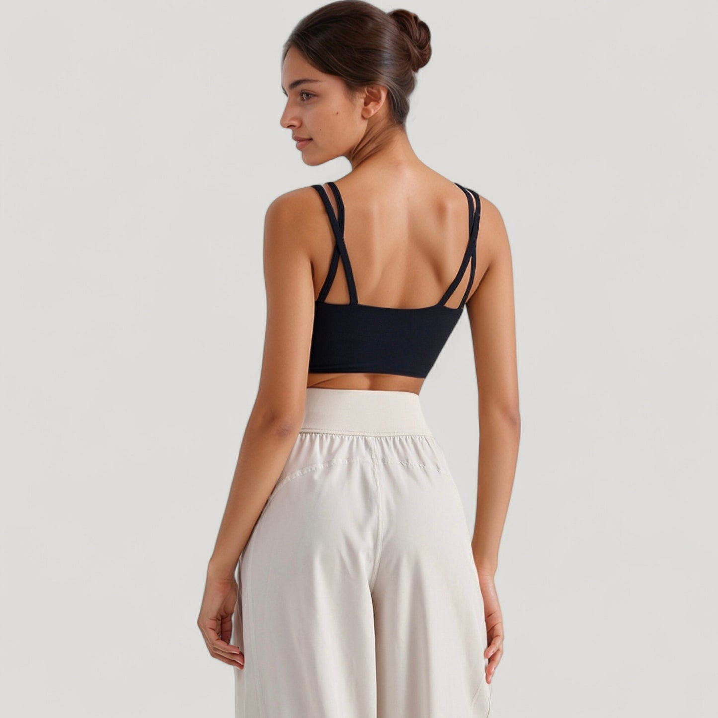 V-Neck Double Strap Sports Bra Top with Lightweight Stretch Fabric and Soft Support