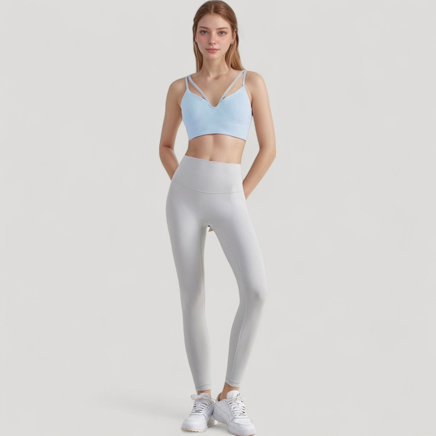 V-Neck Double Strap Sports Bra Top with Lightweight Stretch Fabric and Soft Support