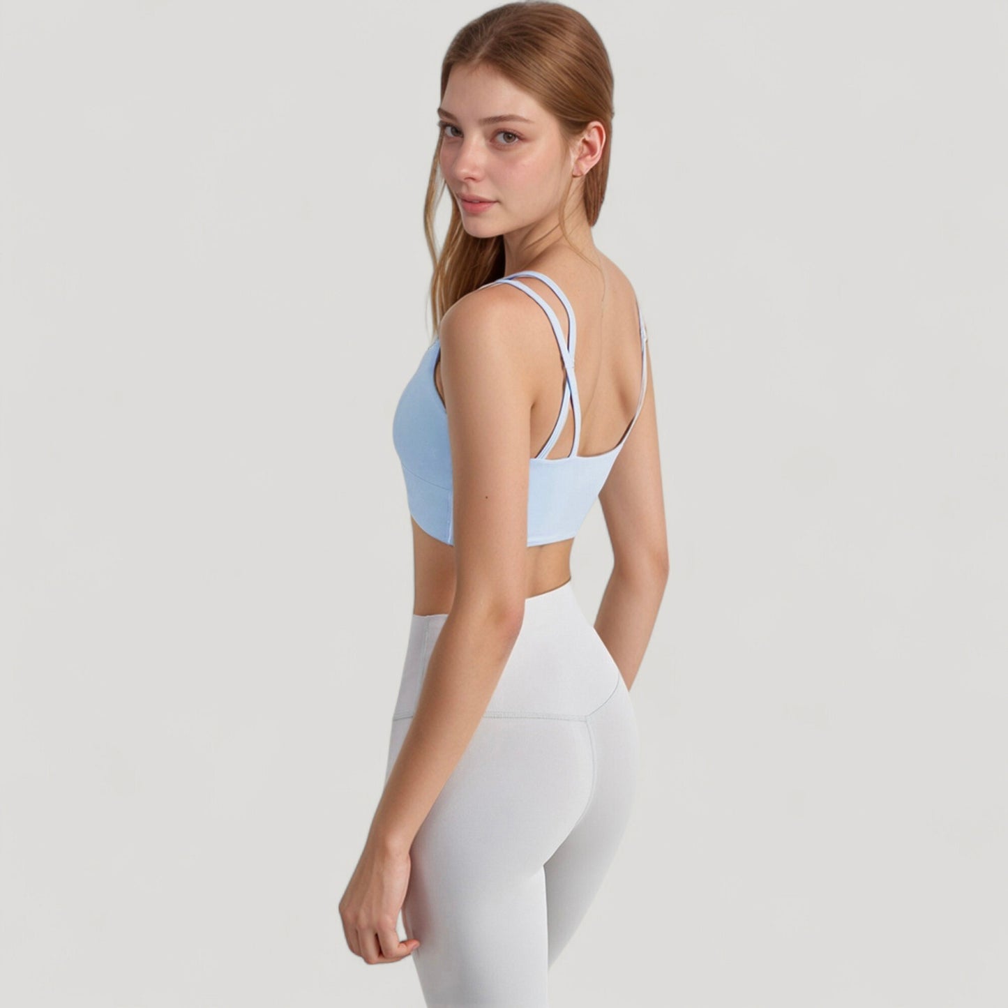 V-Neck Double Strap Sports Bra Top with Lightweight Stretch Fabric and Soft Support
