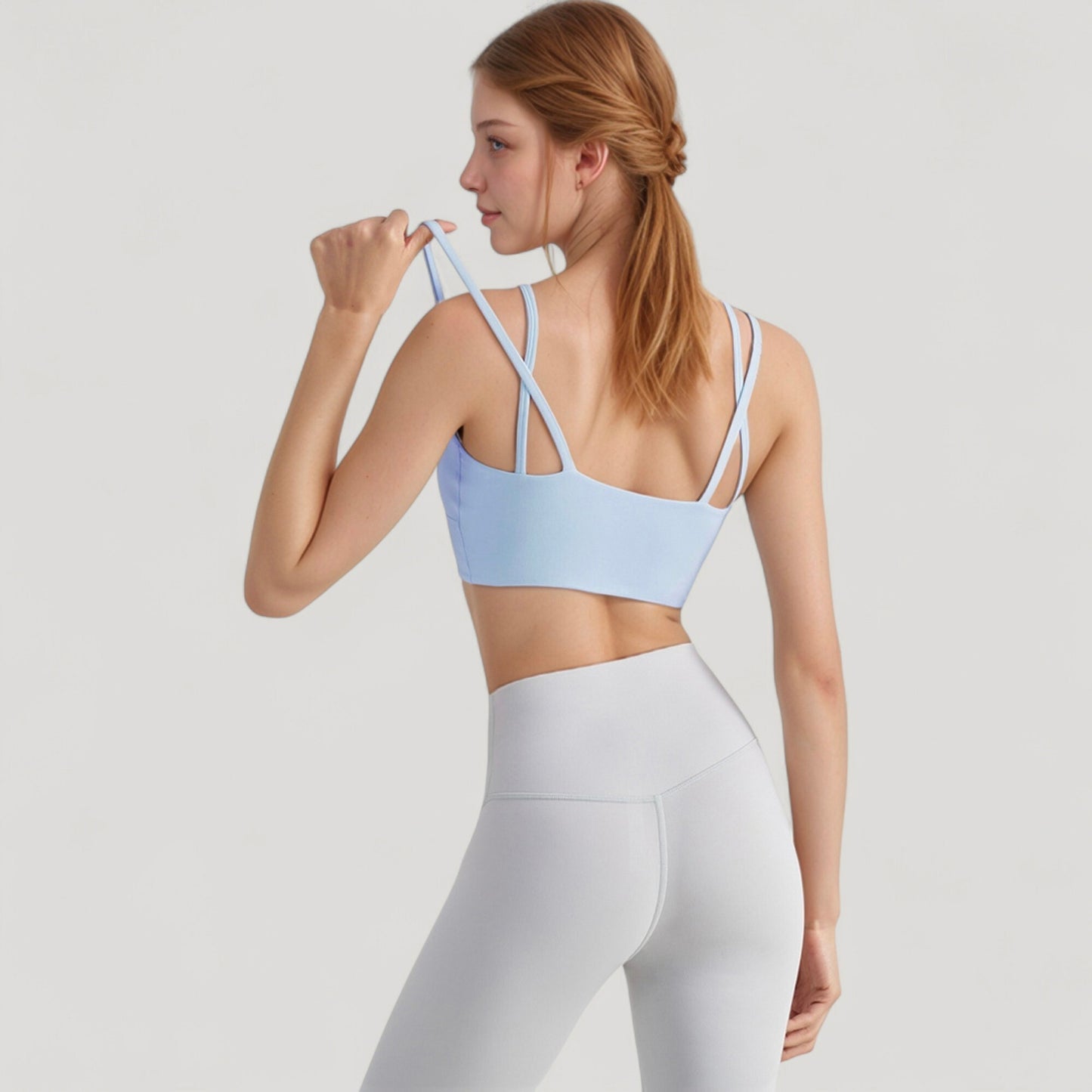 V-Neck Double Strap Sports Bra Top with Lightweight Stretch Fabric and Soft Support