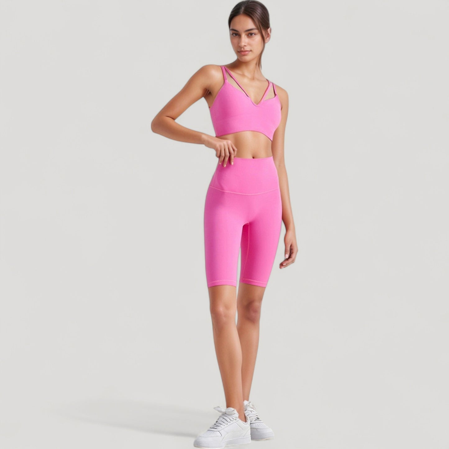 V-Neck Double Strap Sports Bra Top with Lightweight Stretch Fabric and Soft Support