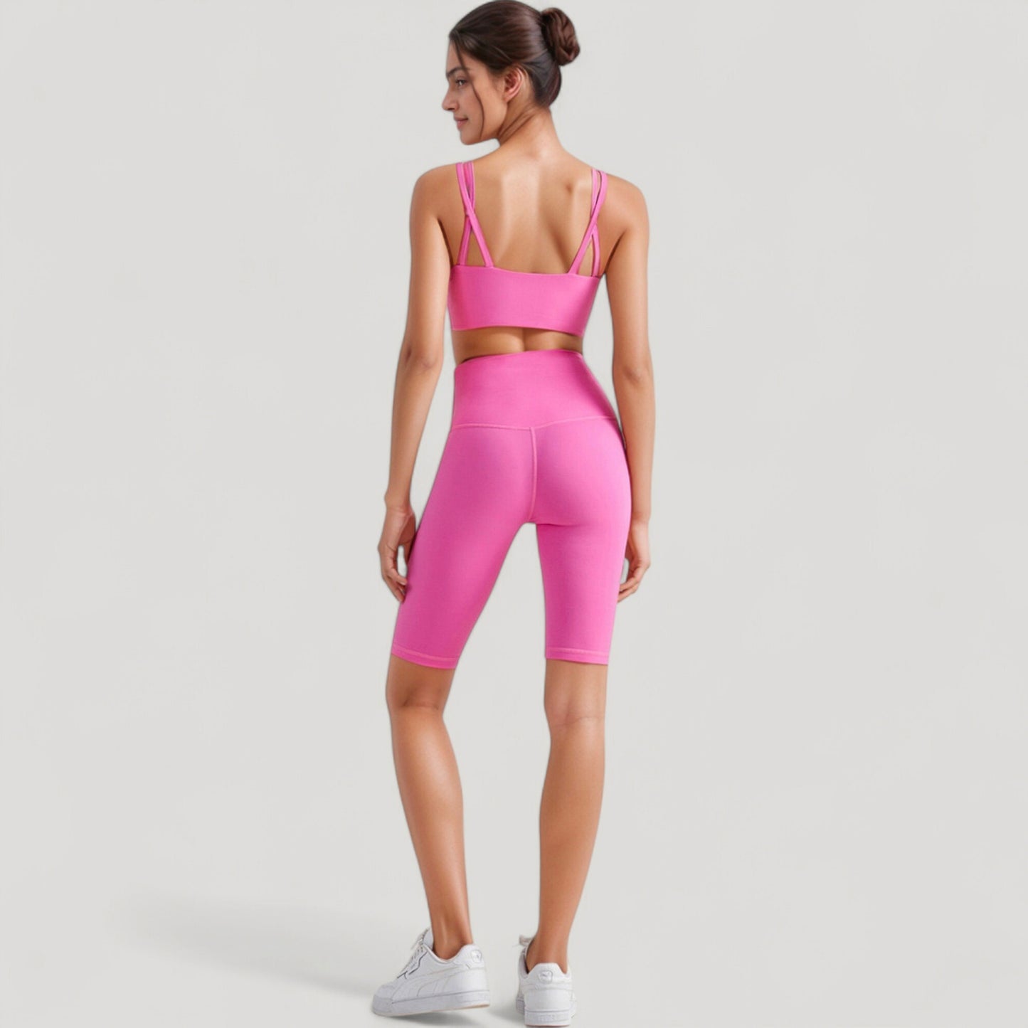 V-Neck Double Strap Sports Bra Top with Lightweight Stretch Fabric and Soft Support