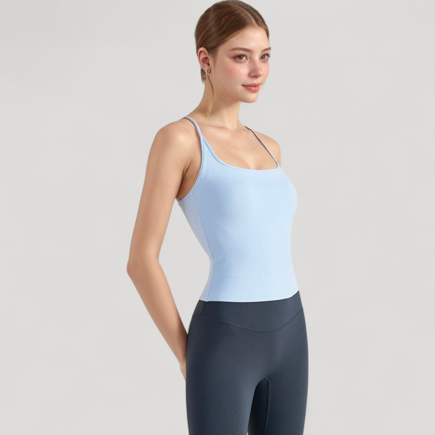 Fitted Square Neck Tank Top with Built-In Bra and Racerback Design for Active and Casual Comfort