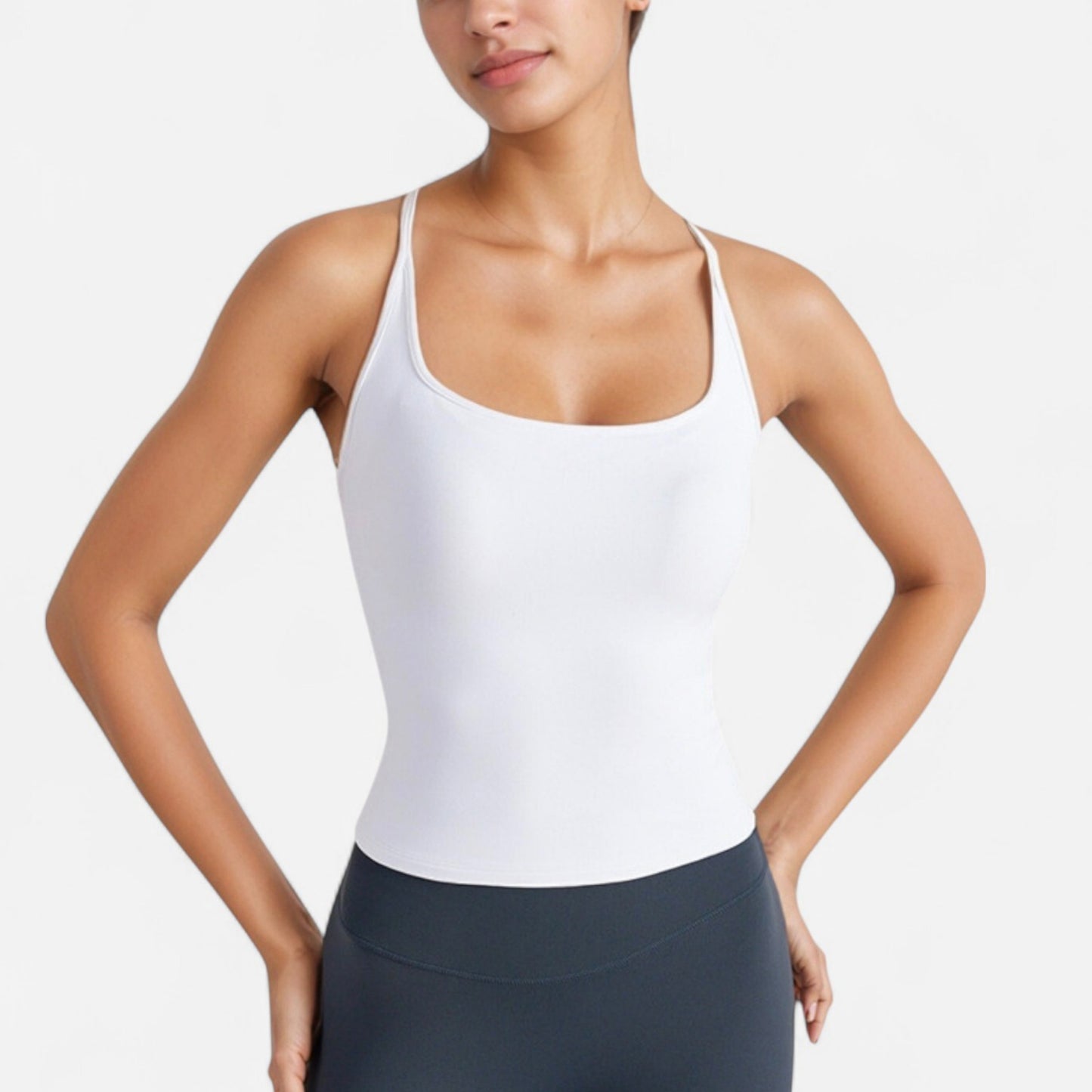 Fitted Square Neck Tank Top with Built-In Bra and Racerback Design for Active and Casual Comfort