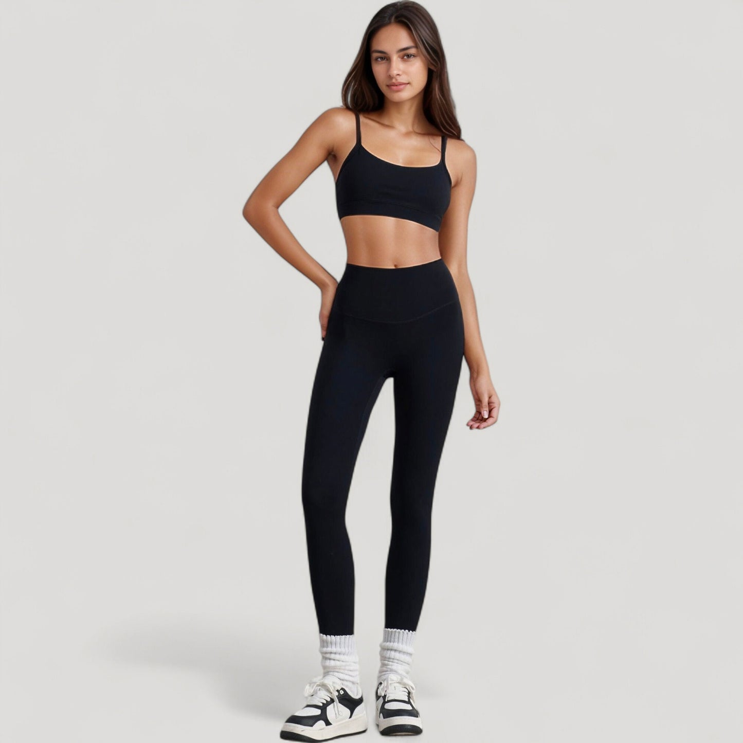 Scoop Neck Sports Bra Top with Adjustable Thin Straps and Seamless Lightweight Fabric