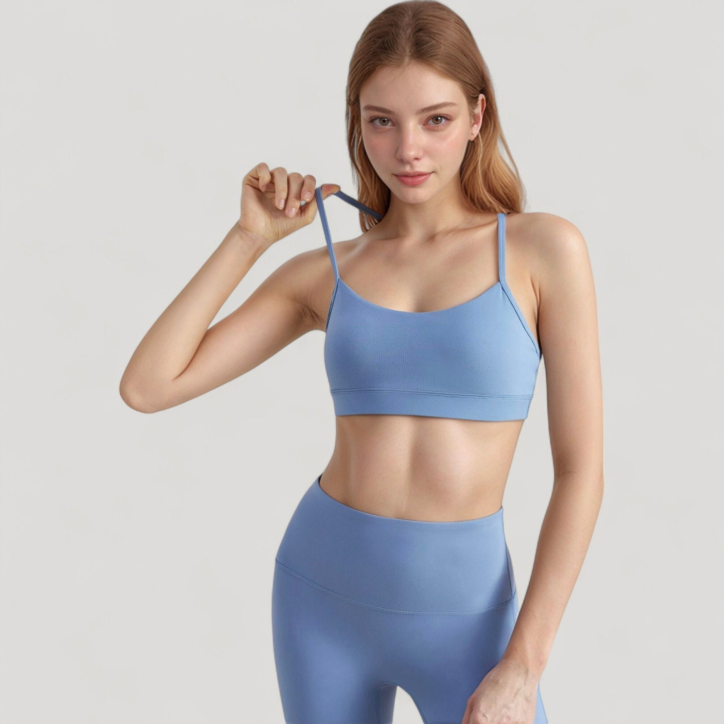 Scoop Neck Sports Bra Top with Adjustable Thin Straps and Seamless Lightweight Fabric