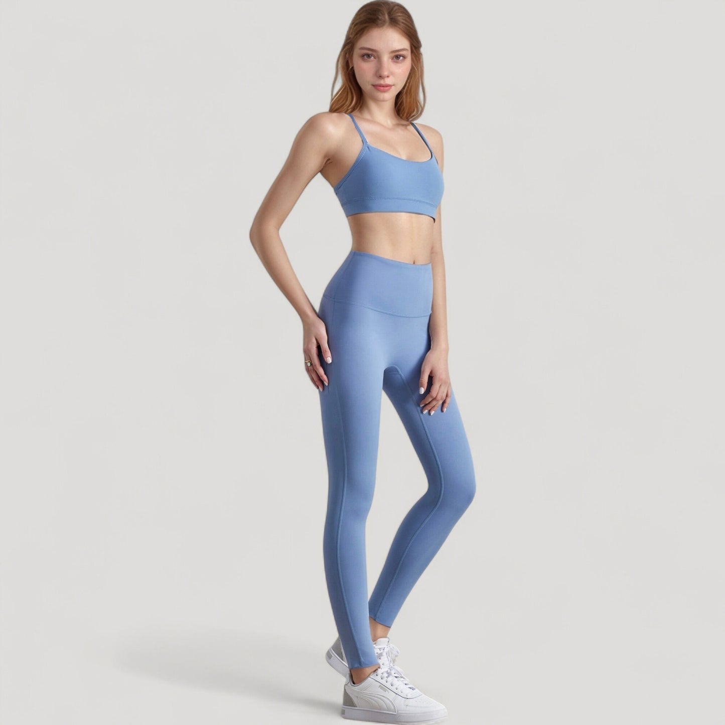 Scoop Neck Sports Bra Top with Adjustable Thin Straps and Seamless Lightweight Fabric
