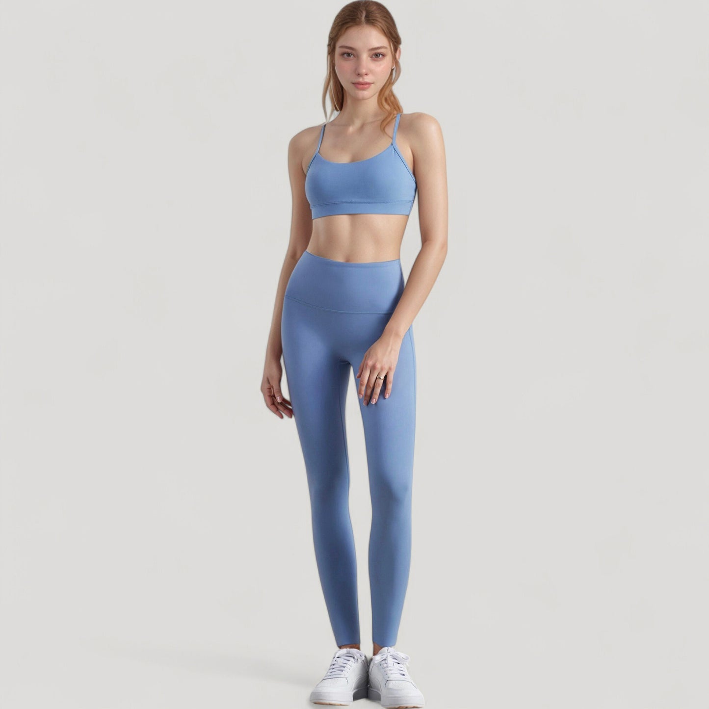 Scoop Neck Sports Bra Top with Adjustable Thin Straps and Seamless Lightweight Fabric