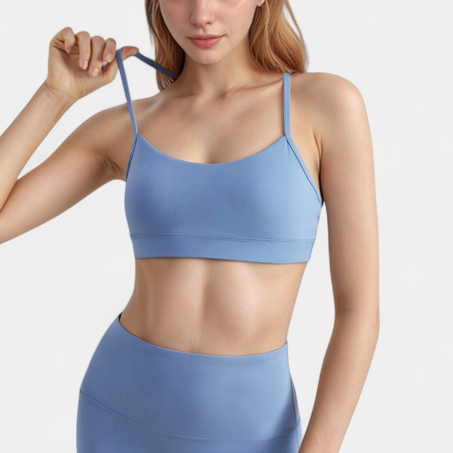 Scoop Neck Sports Bra Top with Adjustable Thin Straps and Seamless Lightweight Fabric