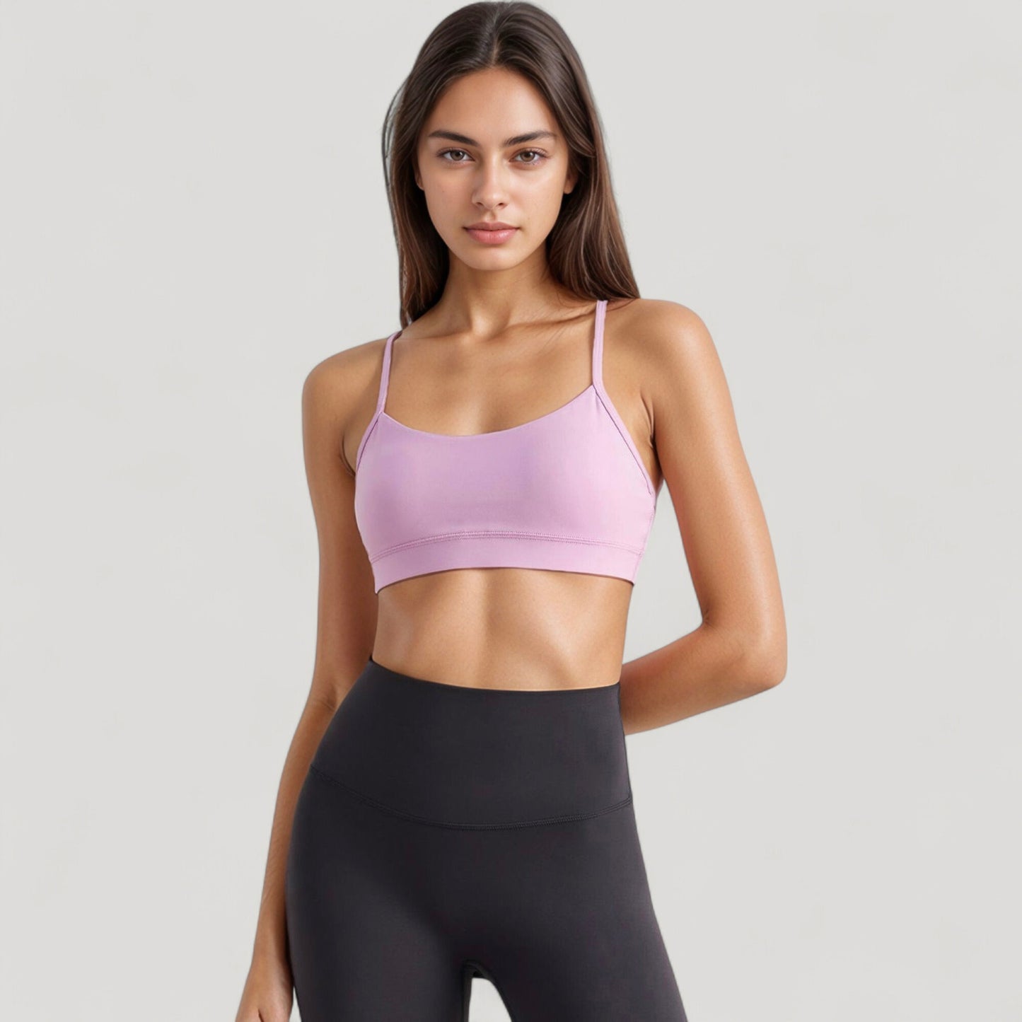 Scoop Neck Sports Bra Top with Adjustable Thin Straps and Seamless Lightweight Fabric