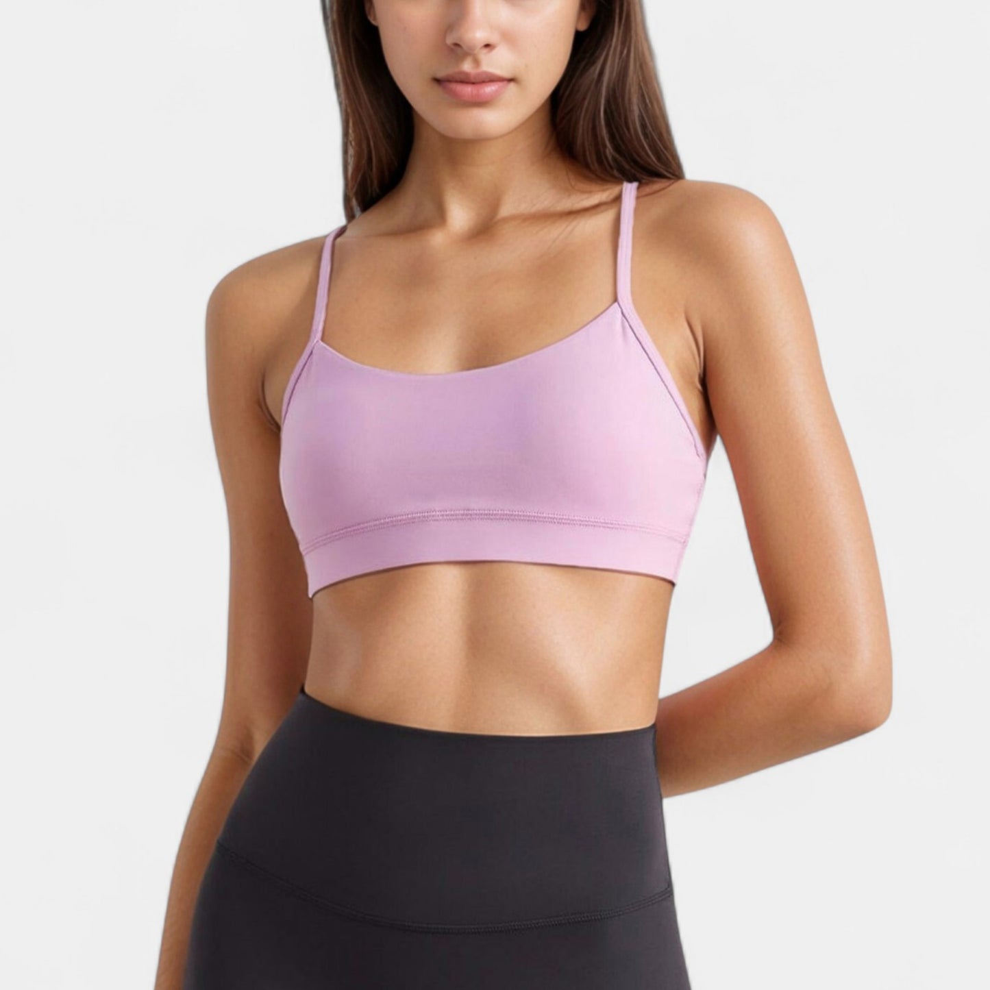 Scoop Neck Sports Bra Top with Adjustable Thin Straps and Seamless Lightweight Fabric