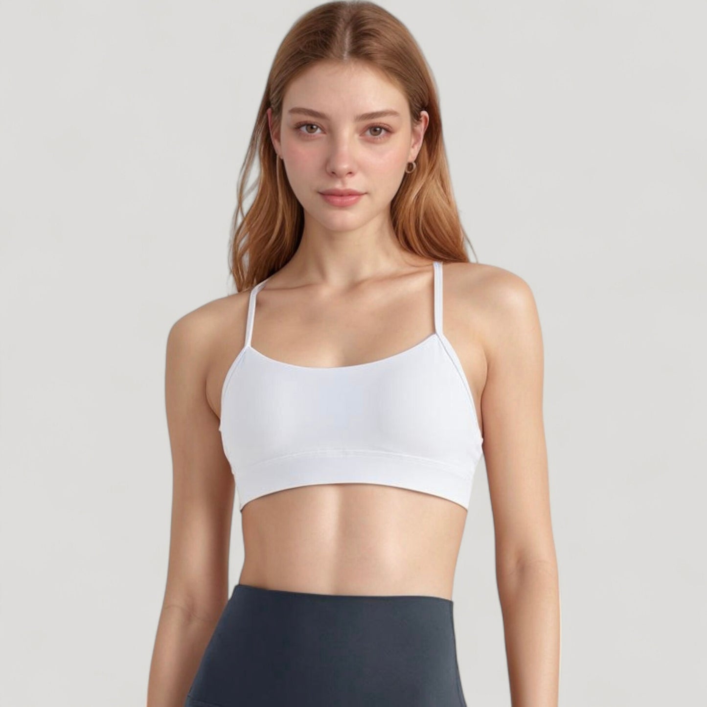 Scoop Neck Sports Bra Top with Adjustable Thin Straps and Seamless Lightweight Fabric