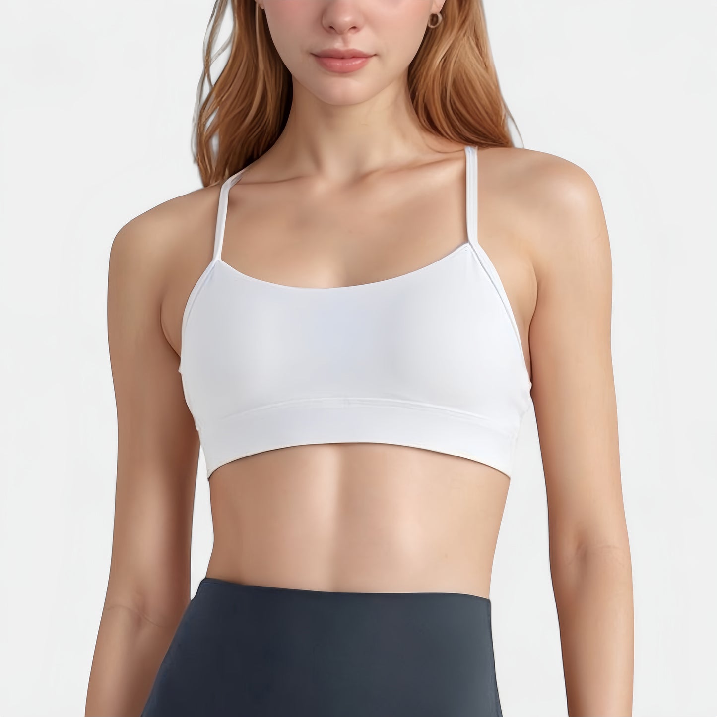 Scoop Neck Sports Bra Top with Adjustable Thin Straps and Seamless Lightweight Fabric