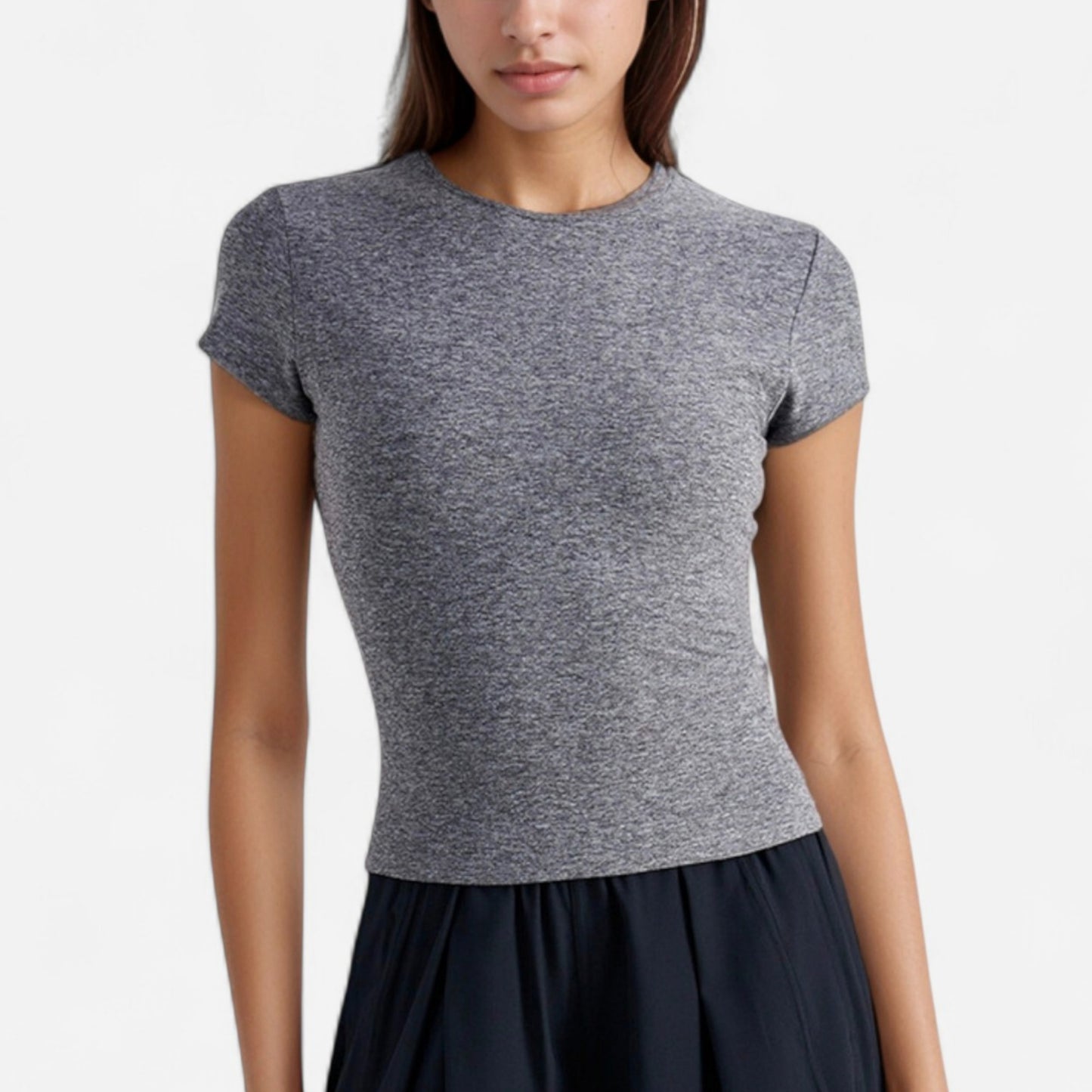 Short Sleeve Fitted Crew Neck Top with Stretch Fabric for a Sleek and Comfortable Everyday Look