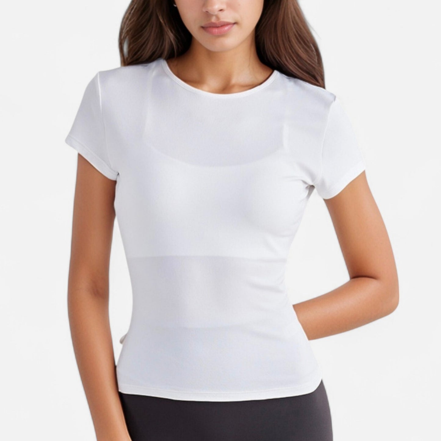 Short Sleeve Fitted Crew Neck Top with Stretch Fabric for a Sleek and Comfortable Everyday Look